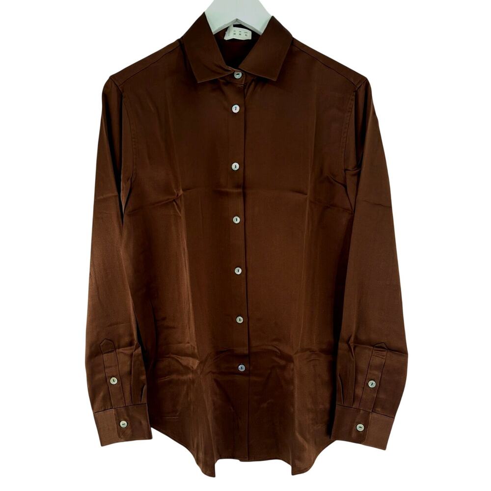 Lilysilk Spread Collar Silk Shirt Chocolate Size M - Picture 7 of 11